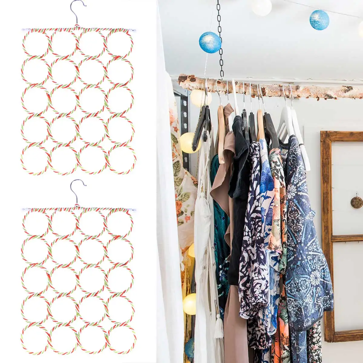 

Foldable Paper Rattan Scarf Hanger Rack Steel Hook For Scarves Towels Ties Organizer Door Wardrobe Closet Storage Holder