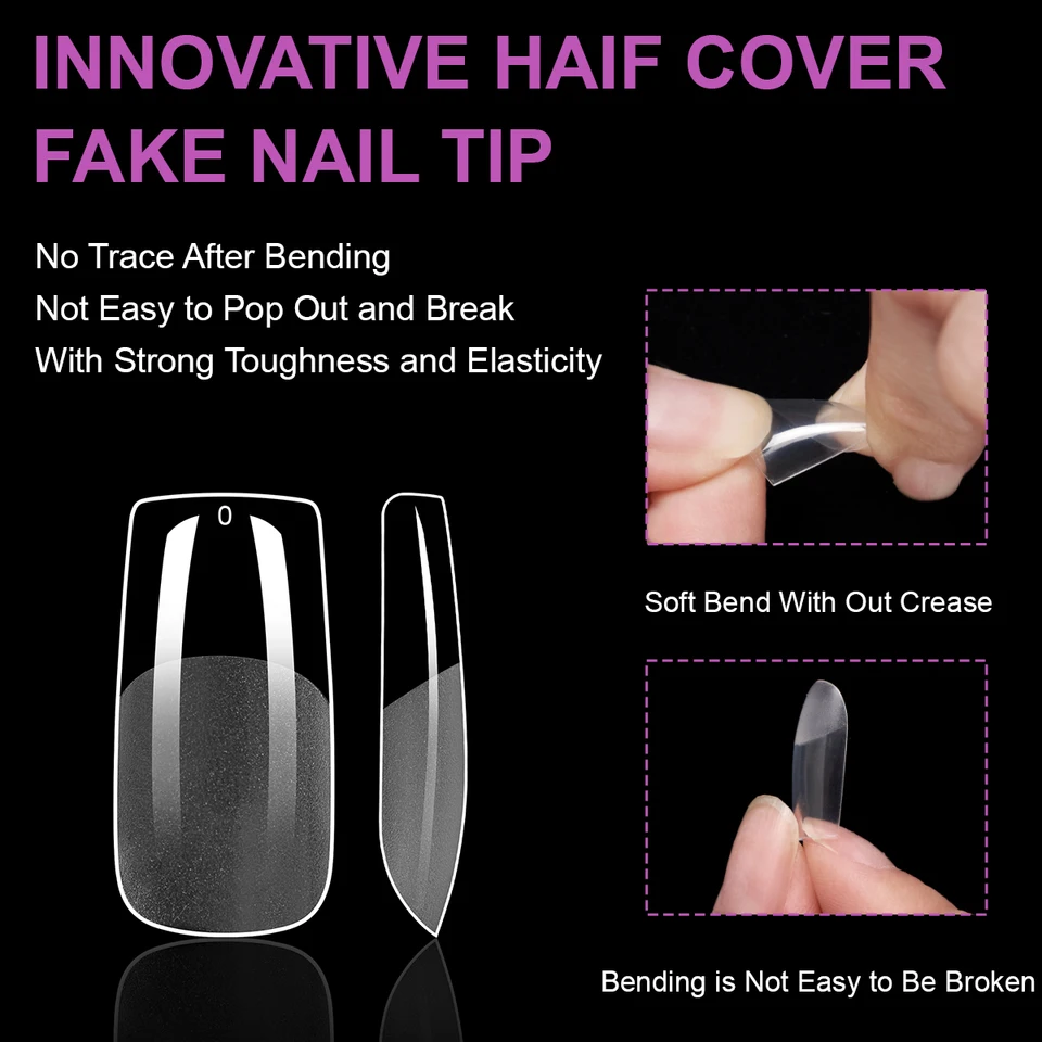 550 piezas de puntas de uñas suaves de gel, cubierta completa, puntas postizas para extensiones acrílicas, almendra corta, transparentes, uñas artificiales 2