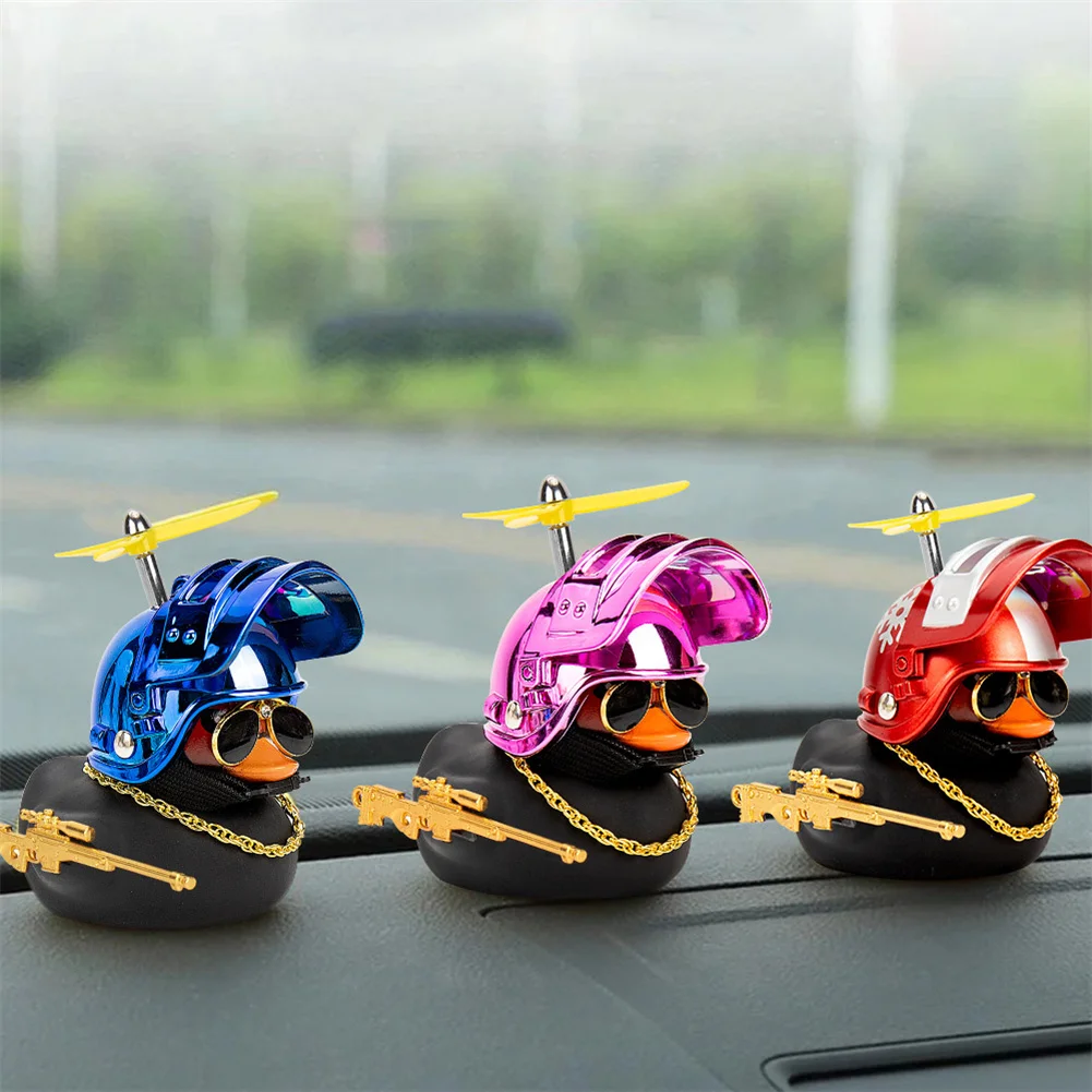 Bicycle Yellow Duck With Helmet Propeller Wind-breaking Duck Auto Interior Decoration Car Ornaments Accessories Pink Black Duck