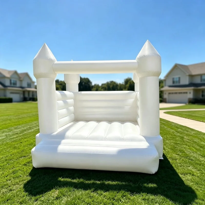 Pastel White 6ft Mini Inflatable Bouncy Castle Commercial PVC Kids Jumping Bouncer for Indoor Party Event Hire