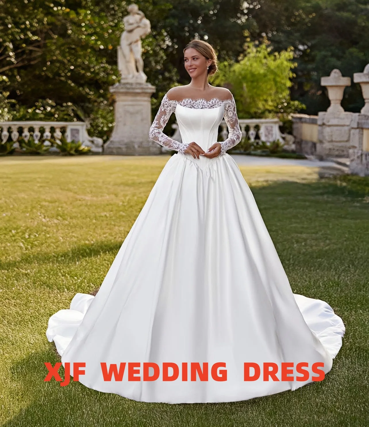 

Customized strapless long sleeve A-LINE satin elegant wedding dress amanda novias vestidos de novia amanda's novias