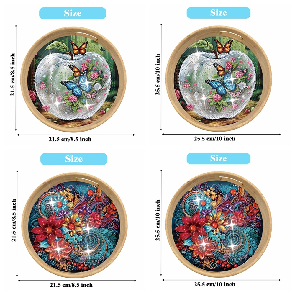 1szt/zestaw DIY Kwiaty Diamentowa sztuka Drewniane tace do serwowania Zestaw Diamentowe malowanie na drewnianej tacy Zestaw drewnianych tac do