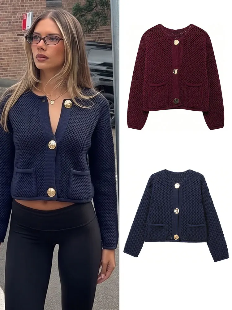 HH Fashion Womens Long Sleeve Elegant Party Single Breasted Outerwear Casual Office O Neck Pockets Autumn Vacation Cardigan