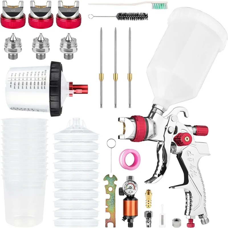 ABLG HVLP Air Spraygun Set With Disposable Paint Cup 600Cc,With Air Compressor Water/Oil Separator,For Furniture DIY Painting