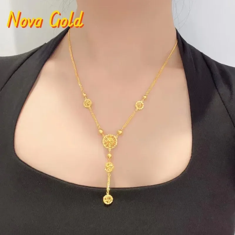

NovaGlod Passionate 9999 necklace personality collarbone women's set 24K real gold fashion high-grade sense of light luxury styl