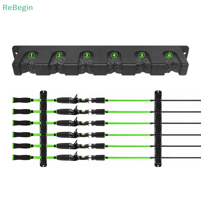 Fishing Rod Holders 6-Rod Rack Horizontal Pole Holder Wall Mounted Bracket Fishing Pole Display Display Fixed Frame