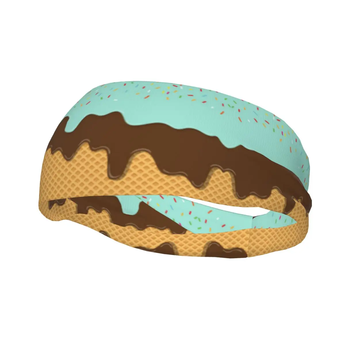 Sweet Flavor Ice Cream Texture Melted On Wafer Sports Sweatband Decor Elastic Headband for Yoga Running Gym Sport Hair Accessory