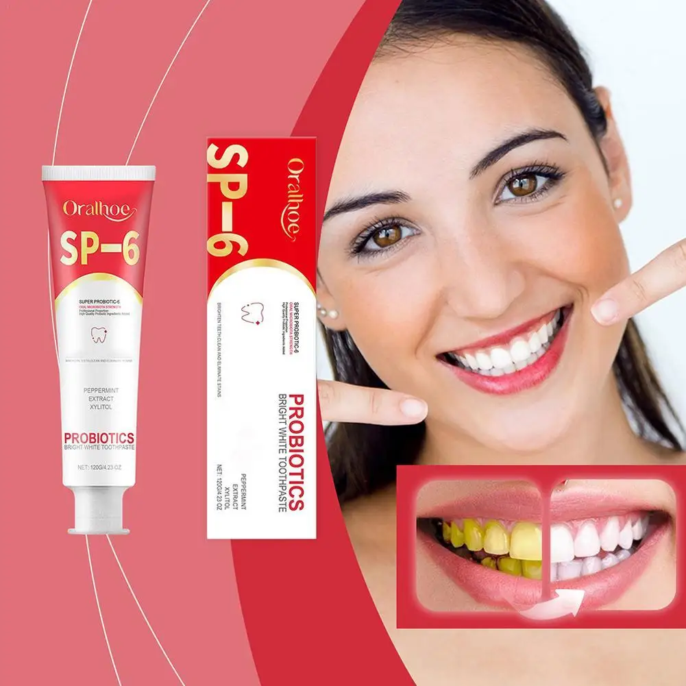 Creme dental com extrato vegetal natural, Creme dental para higiene oral, Prevenção da cavidade dentária, Probióticos, Creme dental branqueador, SP-6