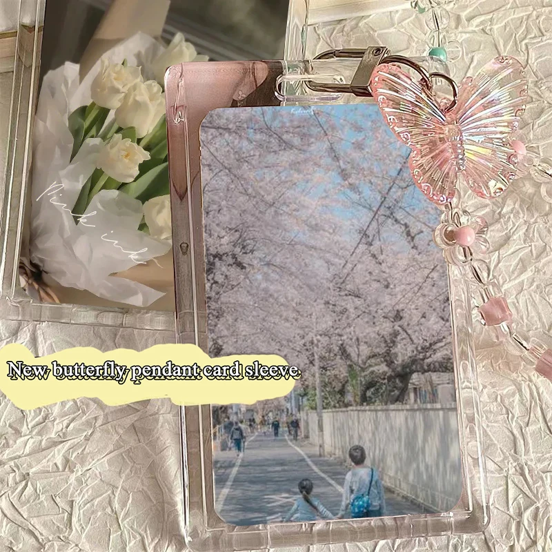 Butterfly Printed Card Holder Idol Card Case Key Chain Photo Card Holder Photo Display Holder Card Protective Case Korean INS