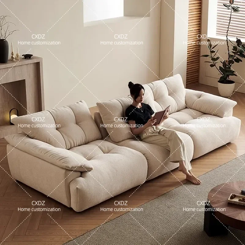 2025 New Light Luxury Chenille Fabric Sofa Straight Row Living Room Furniture Cloud Cream Style Comfortable Seating