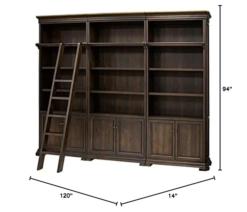 Sonoma Executive Brown Executive Bookcasem Wall Storage with Wooden Ladder, Shelving Unit, Large Library Furniture, Sturdy Home