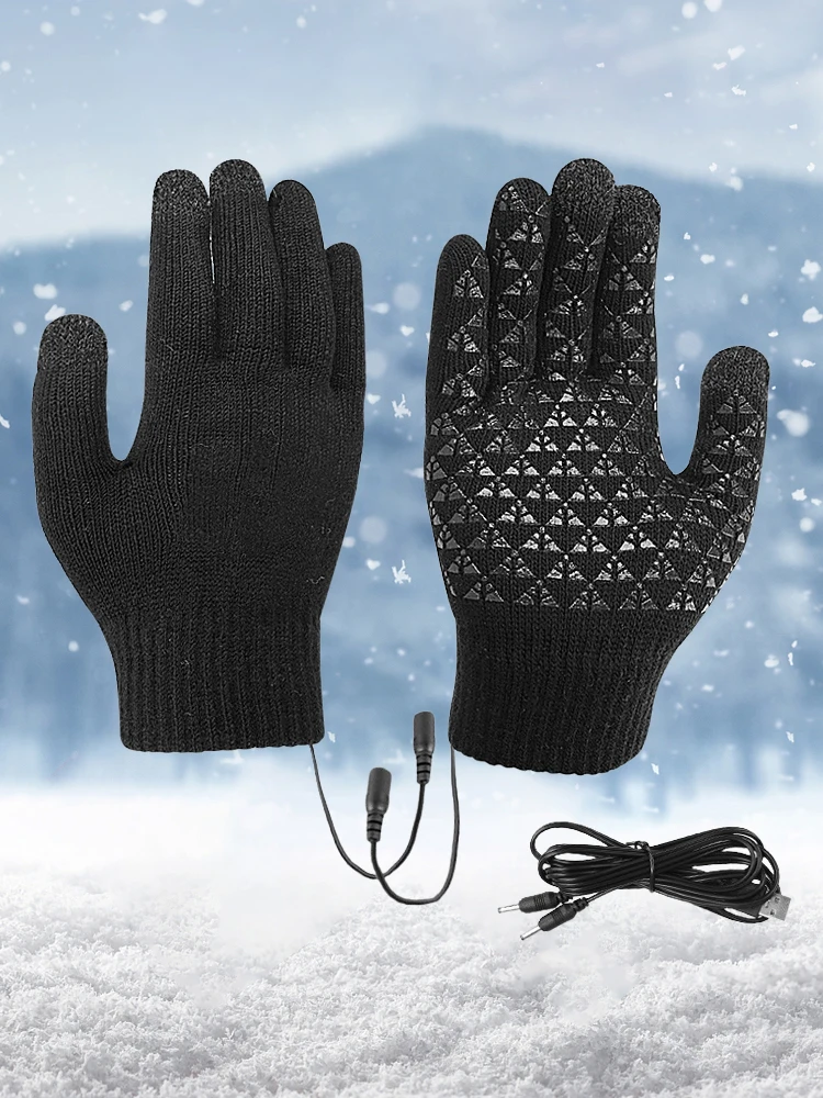 USB-verwarmde gebreide handschoenen Lange vingerhandschoenen Antislip thermische gebreide wanten Dikkere winterfietshandschoenen voor buitensporten