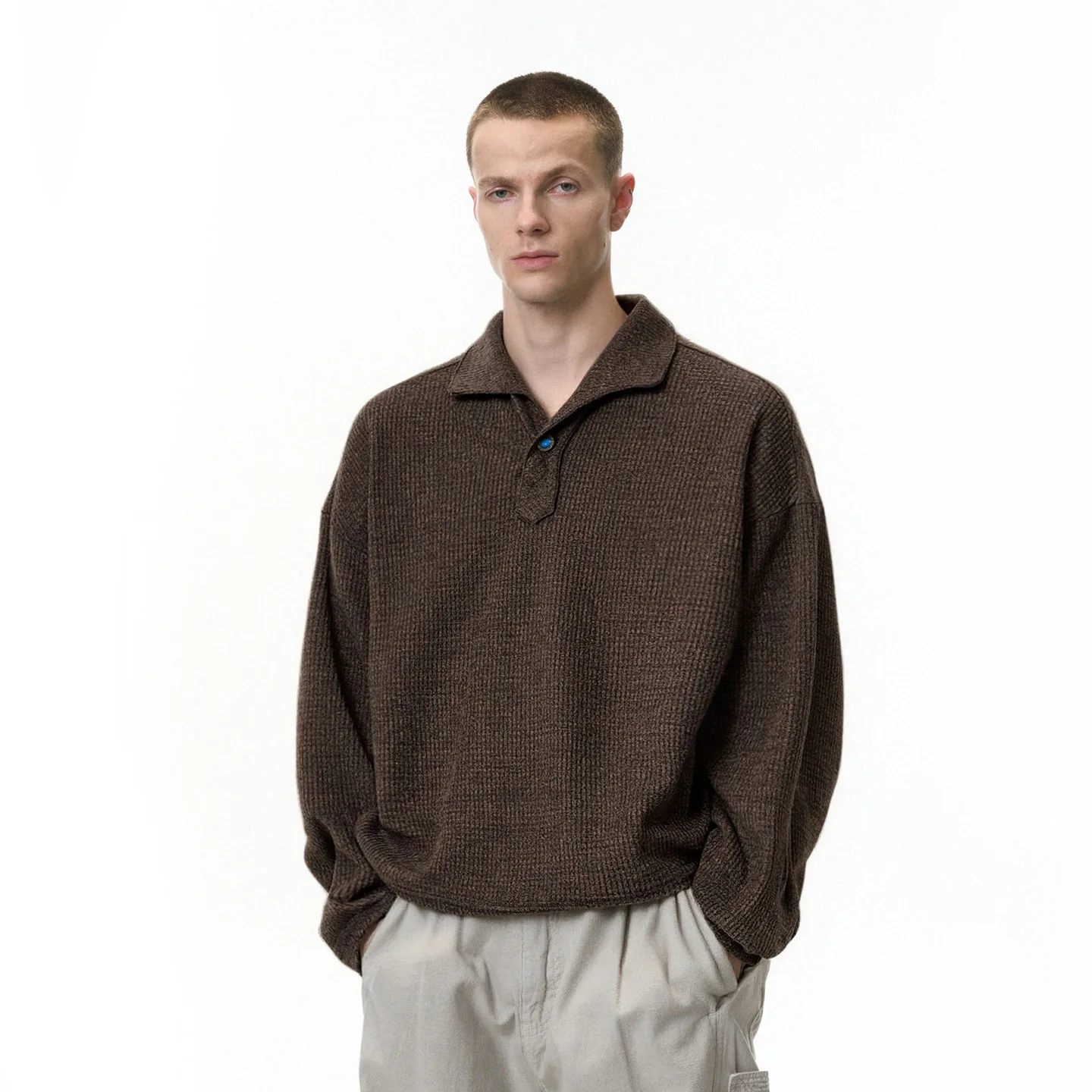 

Рубашка-поло с цельным воротником, новинка 25, осенняя свободная повседневная футболка с длинными рукавами и лацканами в стиле Old Money