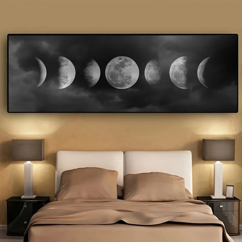 

Moon Phase Canvas Poster Black White Art Print La Lune Long Painting Nordic Decor Abstract Wall Picture for Living Room Unframed