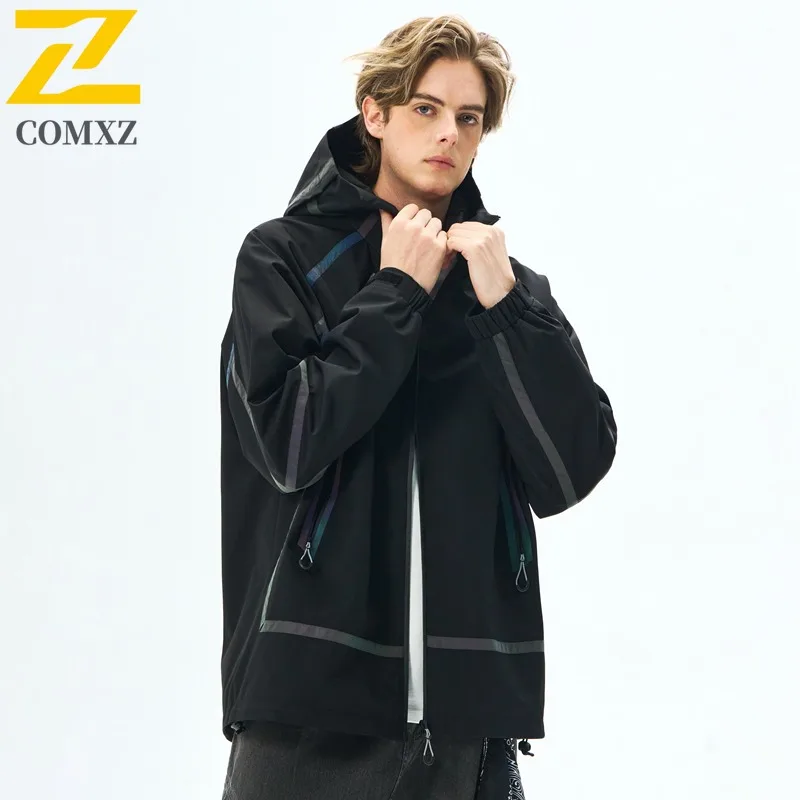 

COMXZ Мужская уличная повседневная куртка с капюшоном, весенняя водонепроницаемая ветровка в американском стиле, легкая уличная одежда, пальто с регулируемыми манжетами