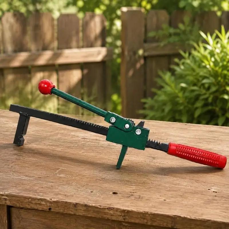 Steel Fence Tensioner with Stepwise Gear Mechanism, Angled Support Base and Grooved Hook for Barbed-Wire and Interlaced M4YD