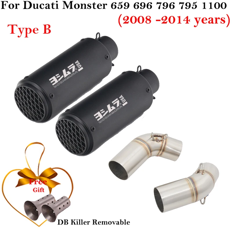 For Ducati Monster 659 696 795 1100 Hypermotard 796 2008-2014 Motorcycle Exhaust Escape Link Pipe Carbon Fiber Muffler DB Killer