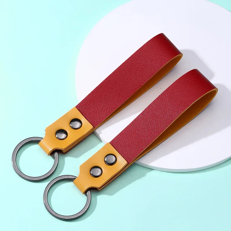 Double-sides Color Bag Key Chain Ring Gift Personalize Name Number Pu Leather Keychain Laser Custom Logo Keyring Men's Women’s