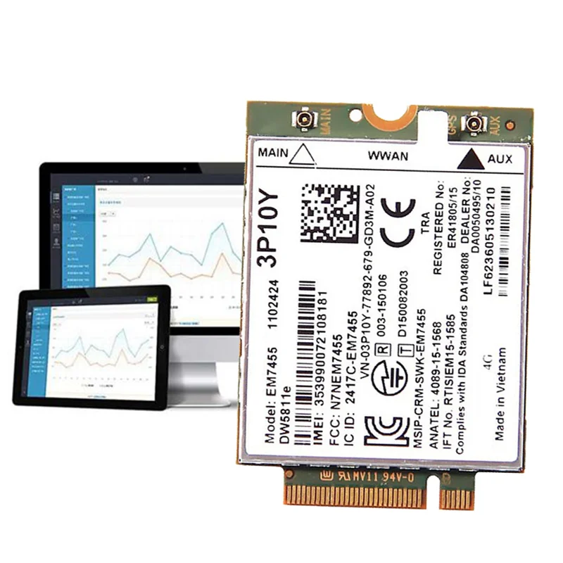 

EM7455 DW5811E 4G Module+Antenna 3P10Y CAT6 For DELL E7270 E7470 E7370 E5570 E5470 Wireless FDD/TDD Gobi6000-BCBW