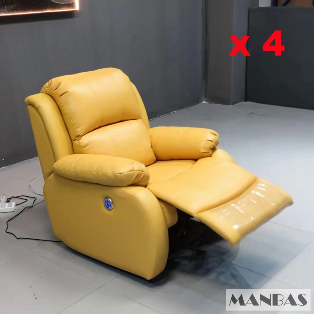 Linlamlim 4 Electric Reclining Armchair Genuine Leather Recliner Chair with Power Function Living Room Chairs Theater Furniture