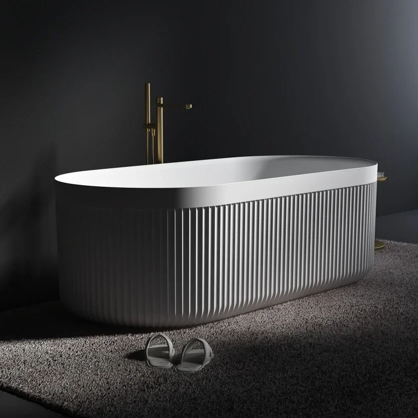 Modern vertical striped pattern solid surface bathroom tub