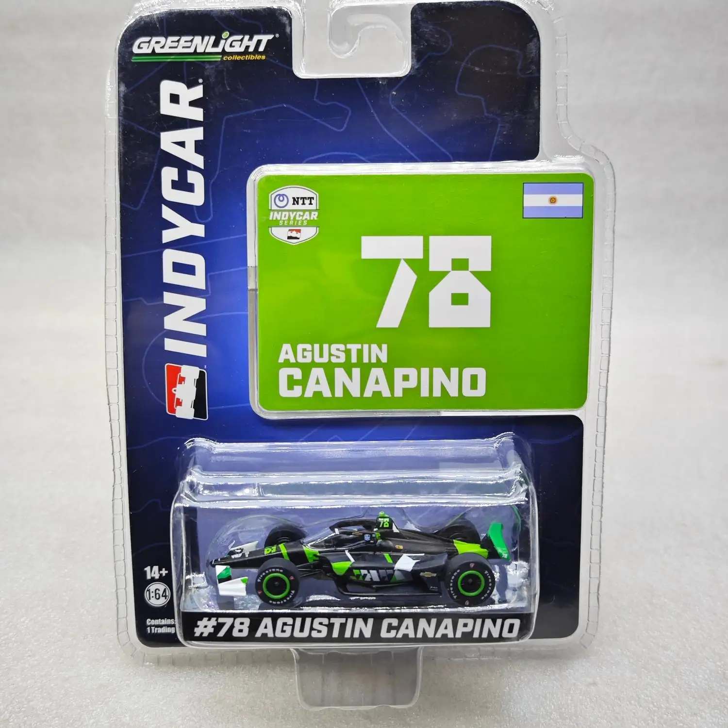 

GreenLight 1:64 2023 Серия NTT IndyCar- # 78-Агустин Канапино, имитация сплава, модель микроавтомобиля, подарочная игрушка