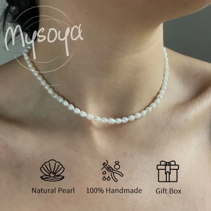 

MYSOYA ожерелье из белого рисового пресноводного жемчуга 5-6 мм с подарочной коробкой, для нее/высования, подарок на день рождения/свадьбу/Рождество/Новый год