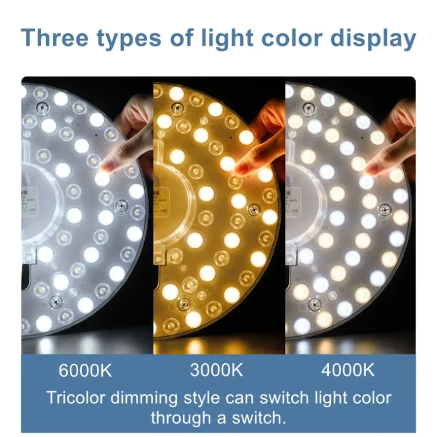White/Tricolor Dimming LED Ring PANEL Circle Light AC220V 36W 24W 18W 12W Cold White Round Ceiling Light Circular Board Lamp