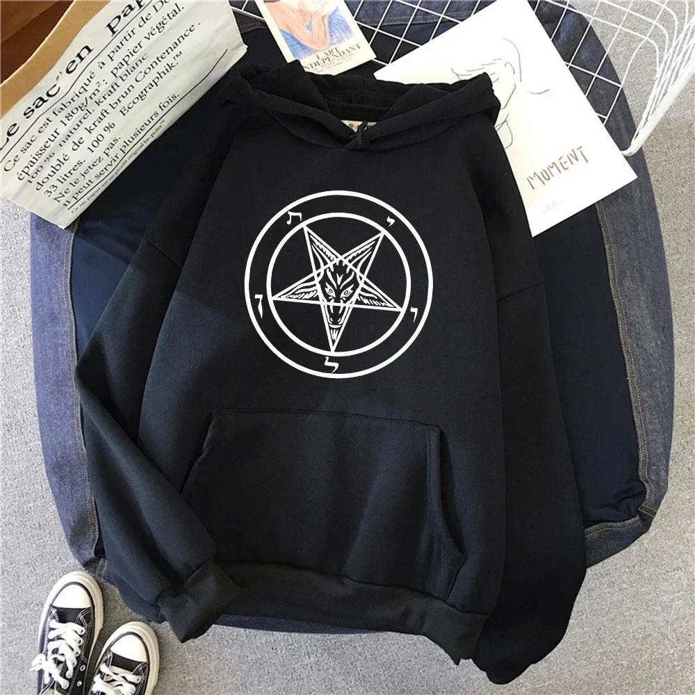 Harajuku Gothic Mysterious Star Satan Print Hoodie for Women Streetwear Simple Casual Pullovers Sweatshirt Tops Unisex