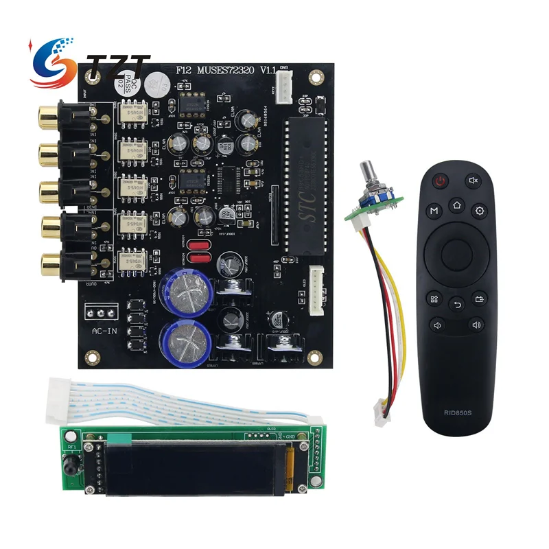 

TZT F12 MUSES72320 Enthusiasts Level Preamplifier Board Volume Controller IR Remote Control with 2.08-inch OLED Display