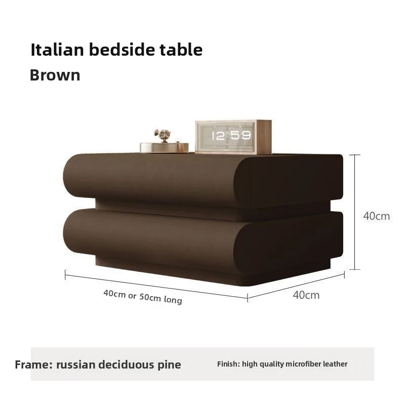 Italian minimalist bedside table three pumping leather Internet celebrity cream style bedroom large size solid wood personalize