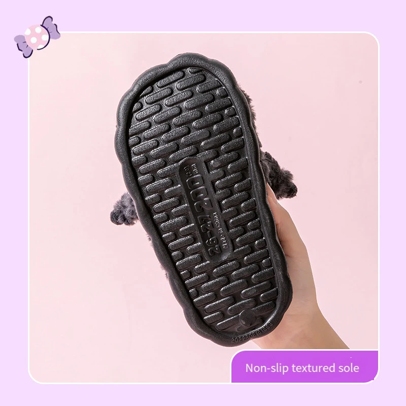 Sanrios Kuromi Kind Katoenen Slippers Herfst Winter Anime Meisje Indoor Kawaii Cartoon Warm Houden Fluwelen Ouder-kind Thuis Schoenen