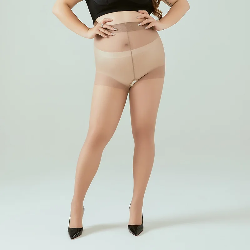 Celana Ketat Tanpa Tali Tipis Ukuran Besar untuk Wanita Selangkangan Terbuka 20D Pantyhose Atasan Kontrol Pinggang Tinggi Ultra Tipis dengan Jari Kaki Diperkuat