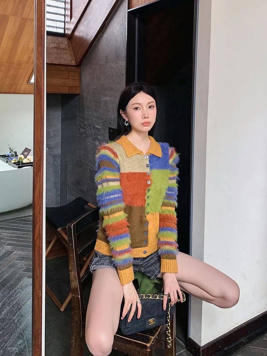 CHEERART Designer Colorful Sweater Cardigans For Woman Button Up Fur New In Knitwears Spring Clothes Women 2023