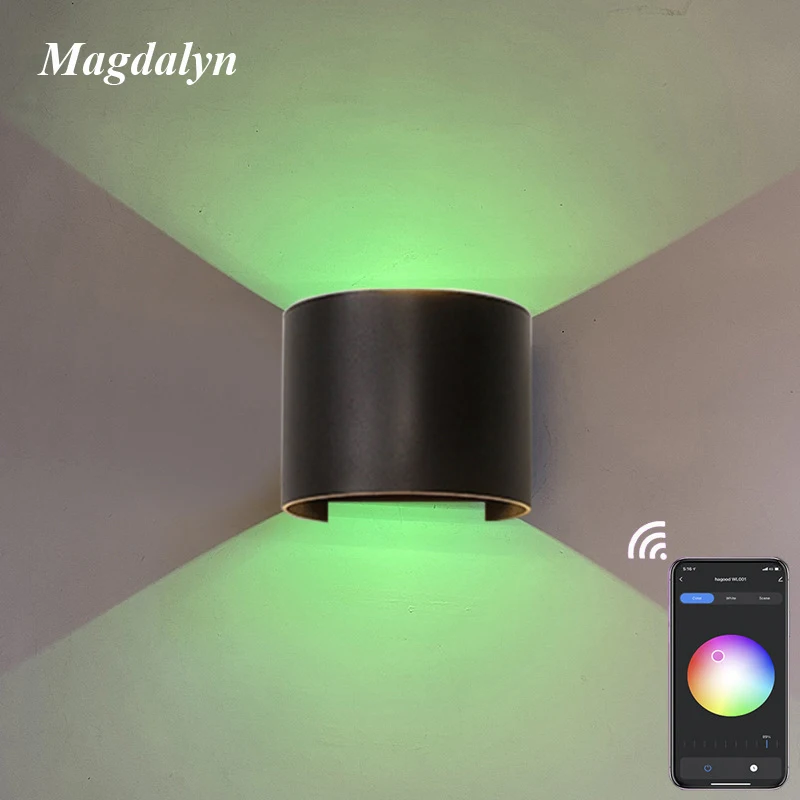 Magdalyn à prova dwaterproof água lâmpada de parede exterior atmosfera moderna noite led decoração do quarto interior casa app controle wi fi rgb luz alumínio