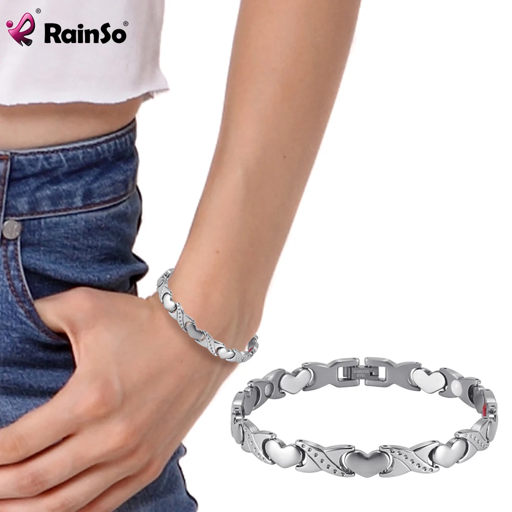 Rainso Stainless Steel Magnetic  Bracelet For Women Health Elements Bio Energy Heart Bracelet Hand Chain Lovers Jewelry