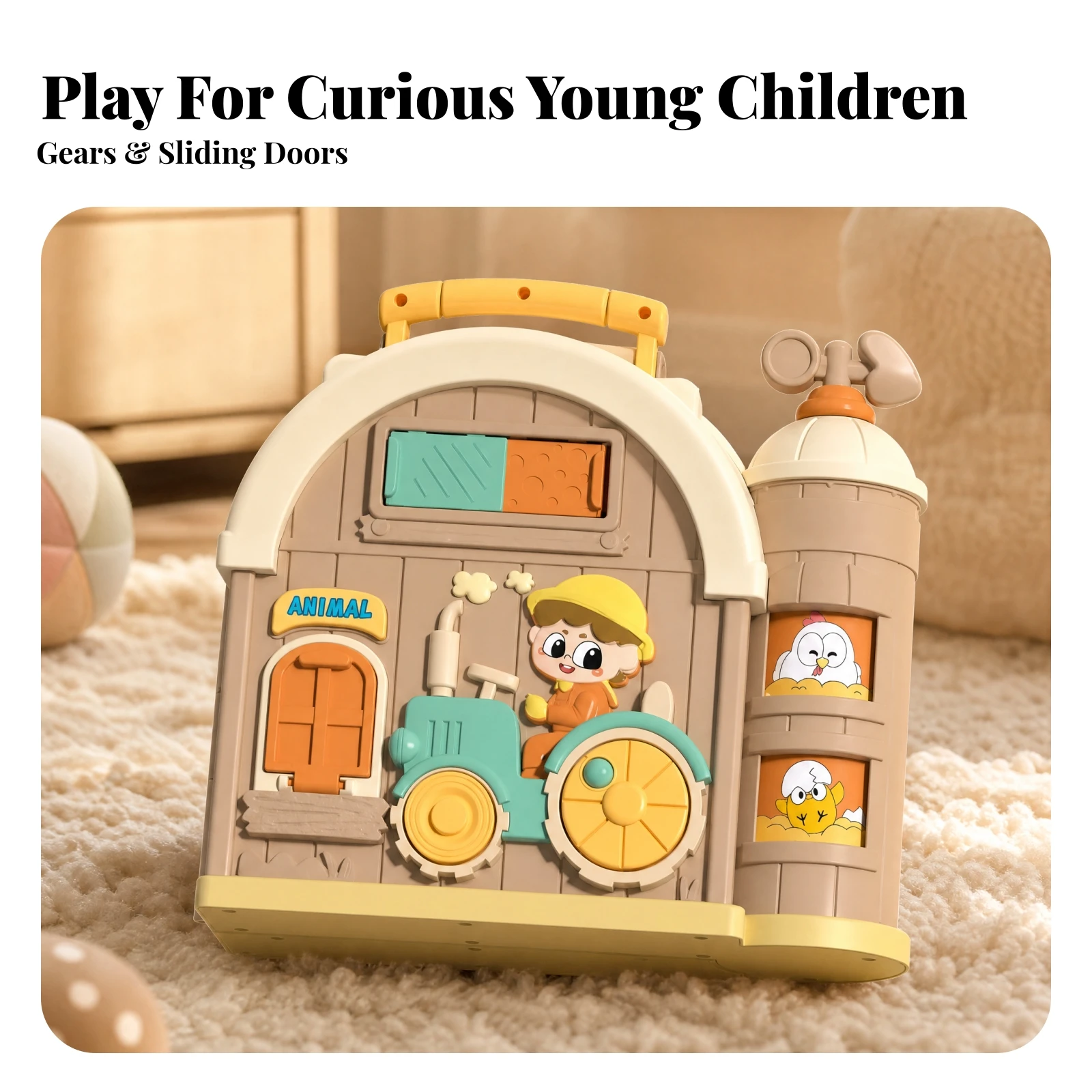 Farm-Themed Busy Board Portable Busy Board with Carry Handle Multi-Sided Activity Toy Sensory Early Learning