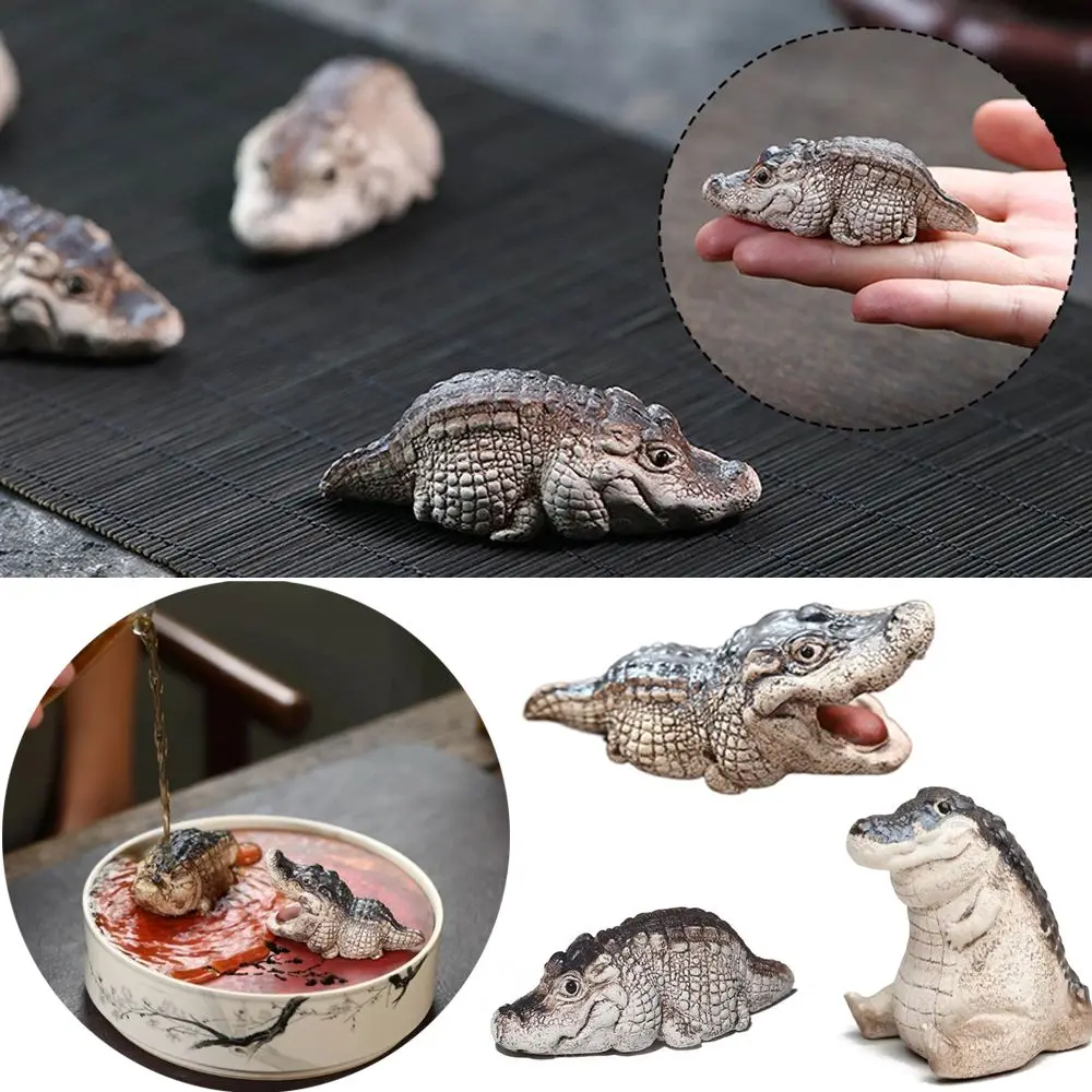 Mini Crocodile Tea Pet Resin Portable Crocodile Ornaments Handmade Crocodile Statue Tea Ceremony Tea Play Home Boutique