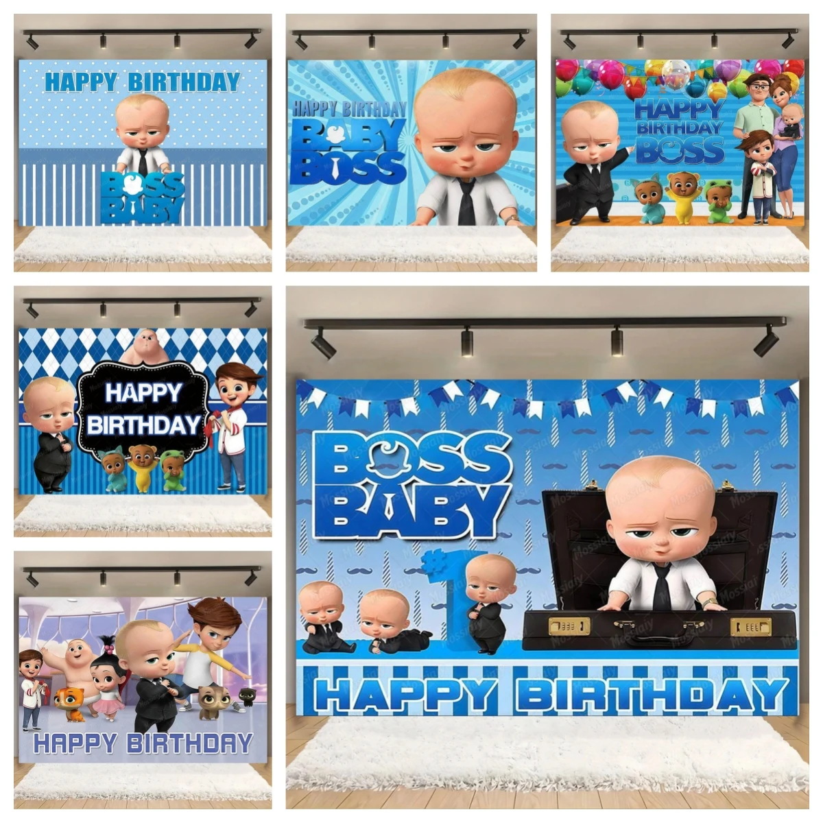Boss Baby Blaues Themen-Backdrop Cartoon Kindergeburtstag Party Deko Baby-Shower-Zubehör Jungen Foto Banner Fotografie Hintergrund