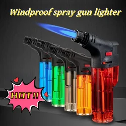 Windproof Metal Gas Torch Lighter Portable Cigar Lighter Powerful Turbo Inflatable Butane Jet Flame Lighter Kitchen BBQ Ignition