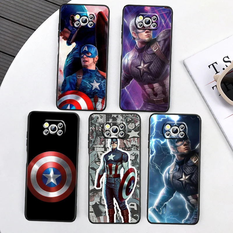 Marvel Steve Rogers For Xiaomi Mi Poco F5 F4 F3 X6 X5 X4 X3 M6 M5 M5S M4 M3 C65 Pro GT NFC 5G Black Funda Phone Case