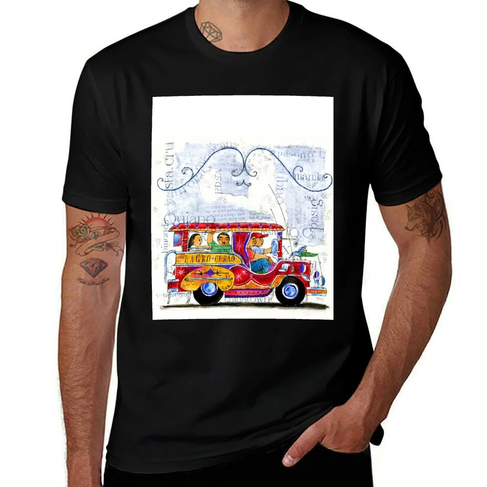 Manila jeepney ride illustration by robert alejandro T-Shirt Casual All Match Tee Shirt for Men T-Shirt