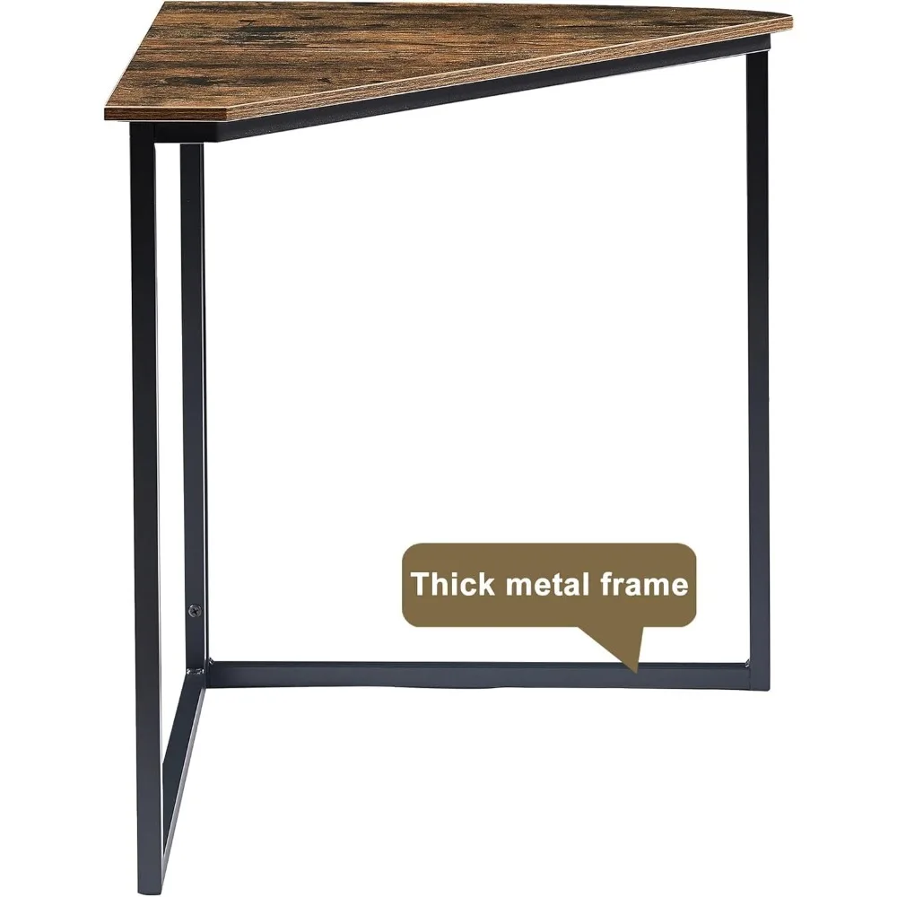 Kompaktowe biurko narożne w kształcie trójkąta do salonu i małych przestrzeni z metalową ramą i obszarem do pisania