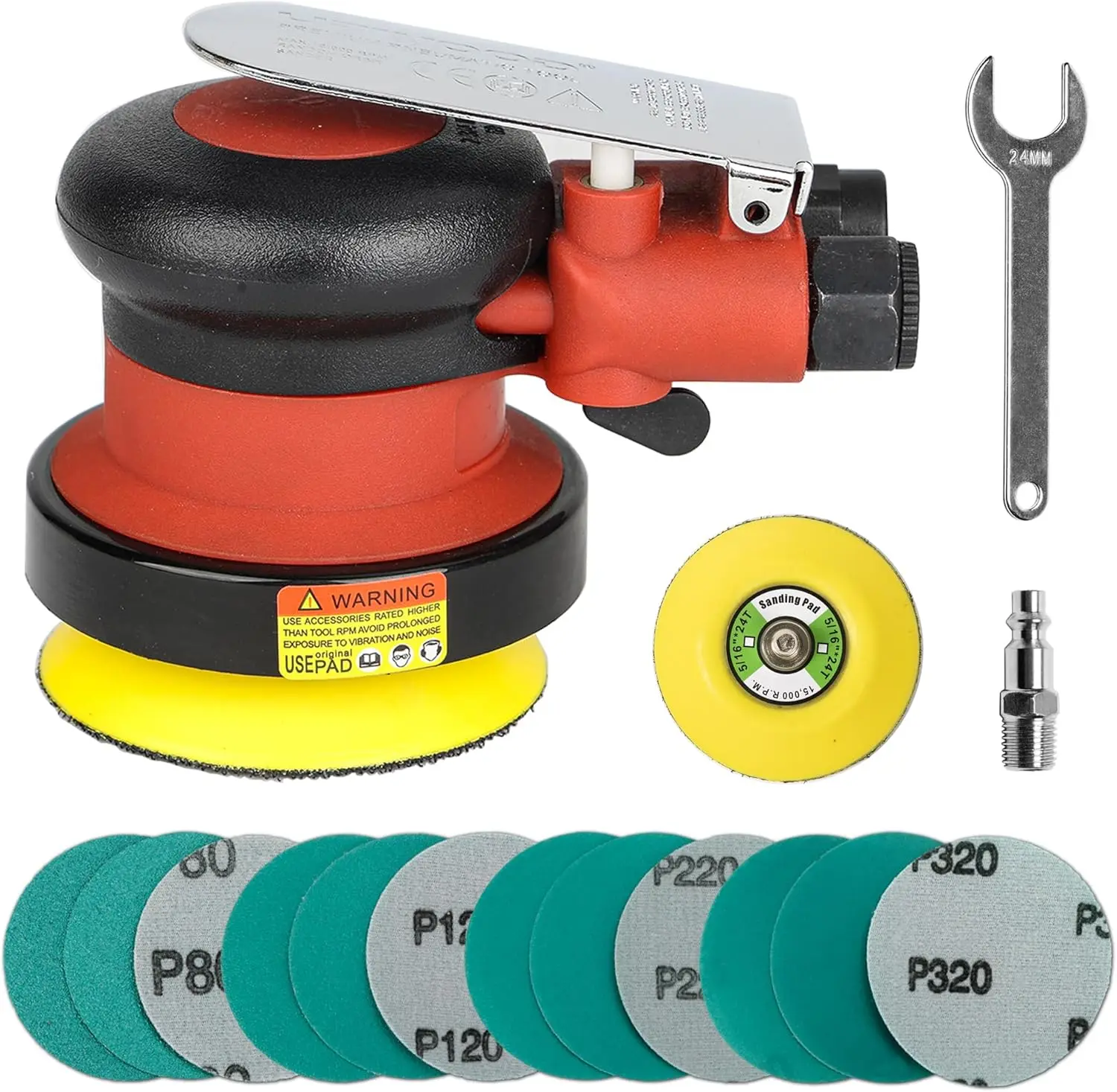 

3 Inch Mini Palm Air Sander, 12,000 RPM Random Orbital Polisher with Sandpapers and Pad