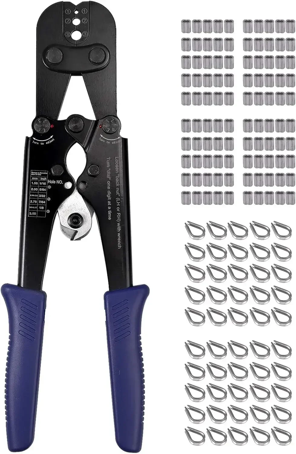 

Ручной обжимной щипцы Proster, 1/16-1/8 дюйма, 100 алюминиевых гильз 1/8 дюйма, 50 наперстков M3 SS.
