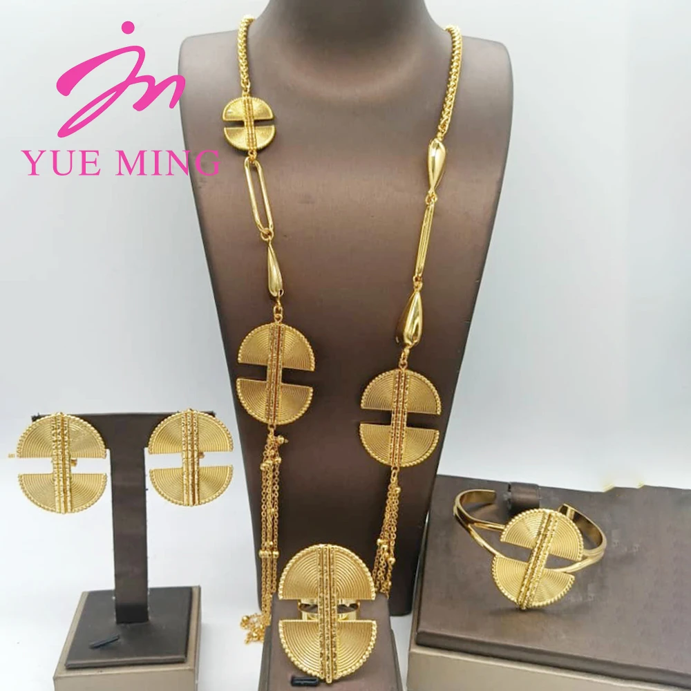 Women's Five Layer Trendy Long Chain Necklace Cuff Bangle Set