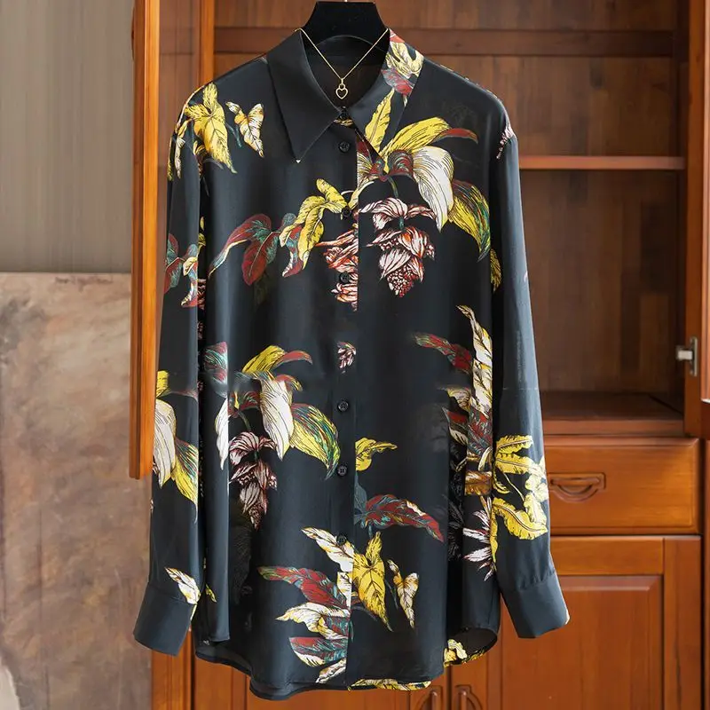 

Шифоновый топ с принтом в стиле ретро, женская элегантная и тонкая однобортная рубашка