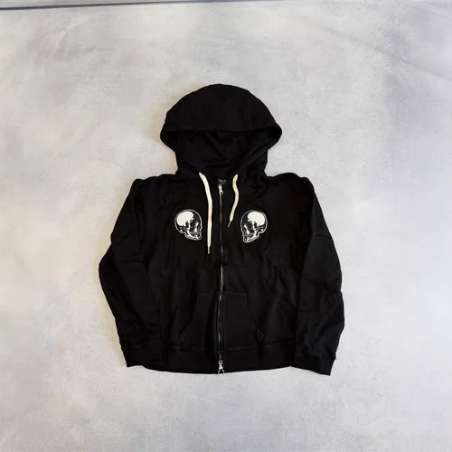 Imagen 1 del producto Elegante sudadera con capucha unisex con diseño de calavera con bolsillo frontal y cierre con cremallera