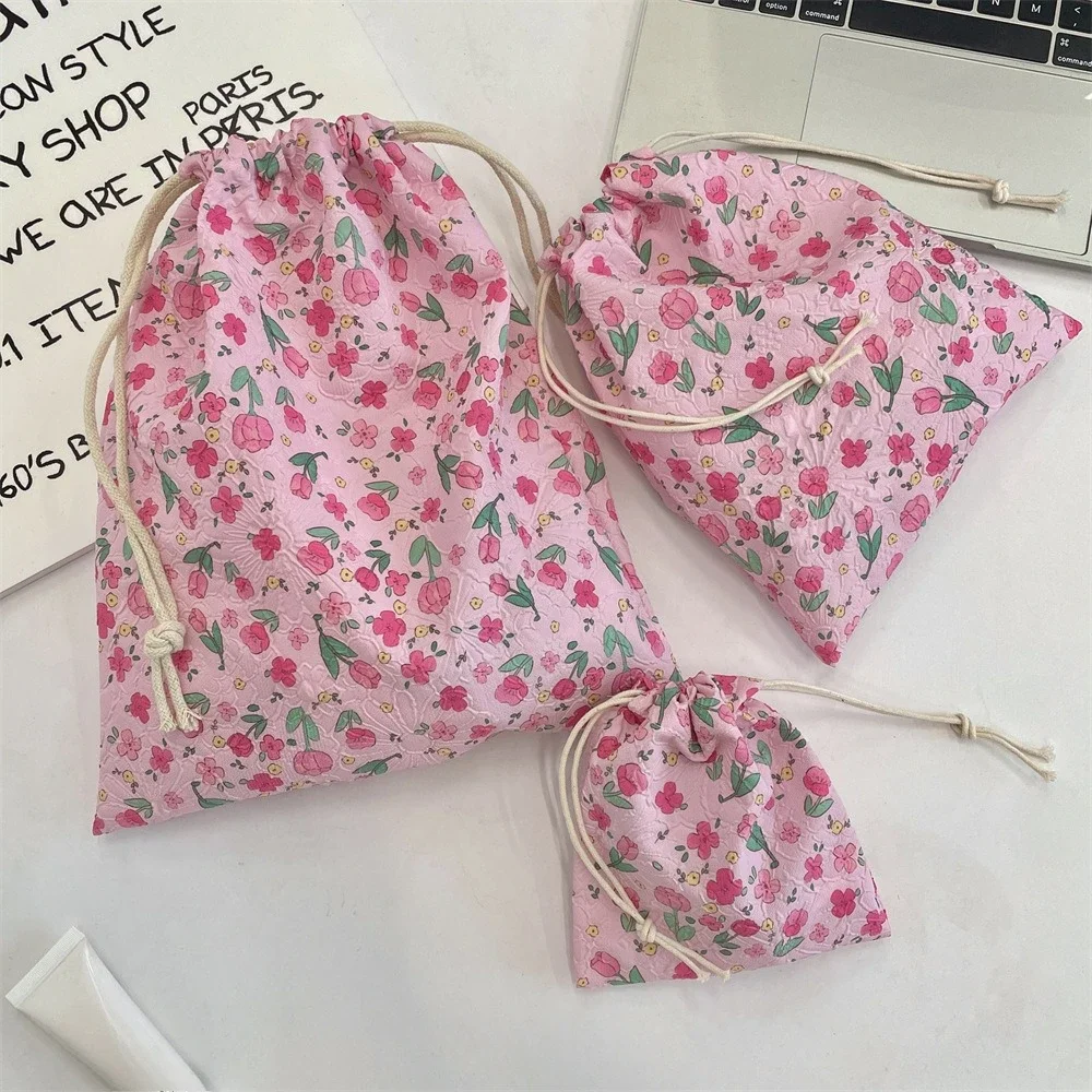 

Cute Floral Makeup Bag Drawstring Pouch Kawaii Cosmetic Organizer Travel Toiletries Storage Case