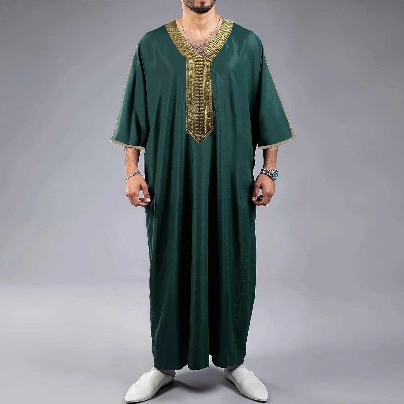 New 2024 Muslim Jubba Thobe Clothes Men Hoodie Ramadan Robe Kaftan Abaya Dubai Turkey Islamic Clothing Male Casual Loose Robe